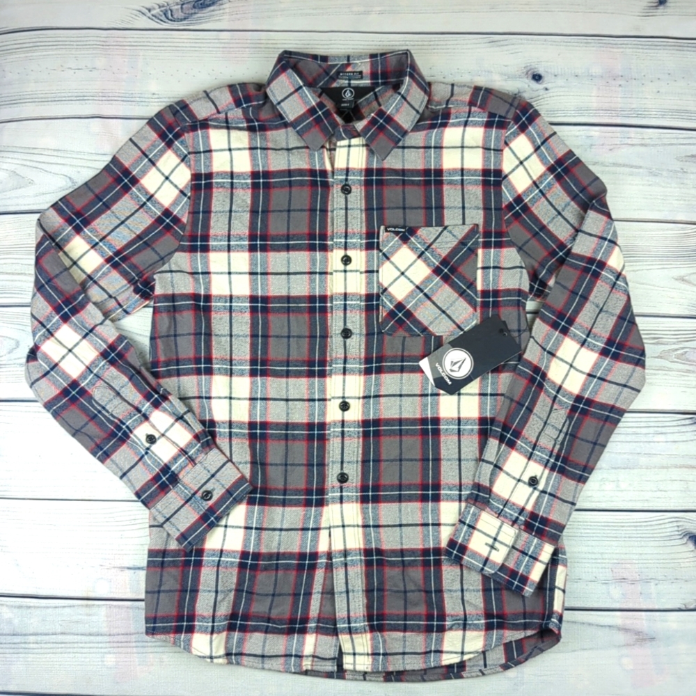 VOLCOM Mens Small Plaid Flannel Button-up shirt NWT